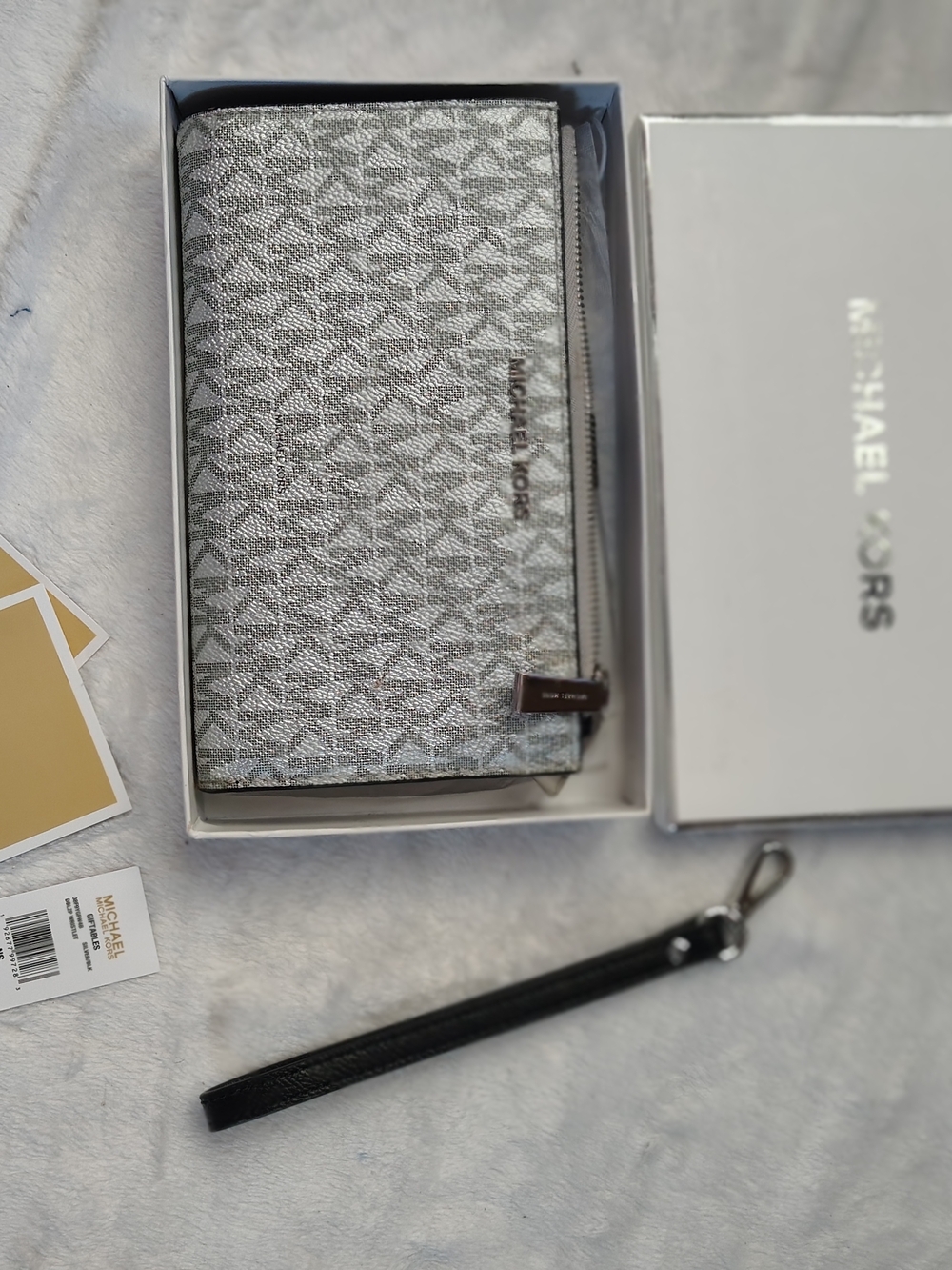 Michael Kors Silver NWT Logo-Print Zip Wallet Wristlet